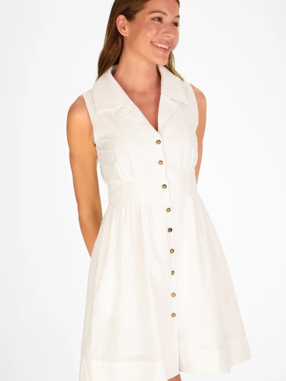 Duffield Lane Sleeveless White Button-Front Cotton Dress